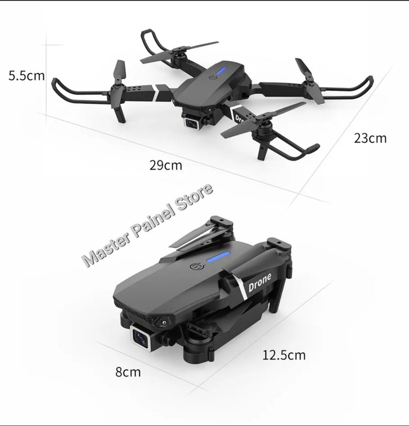 Drone Zangão E88 Câmera, Wi-fi, Dobrável, Brinquedo infantil com Bolsa de Transporte